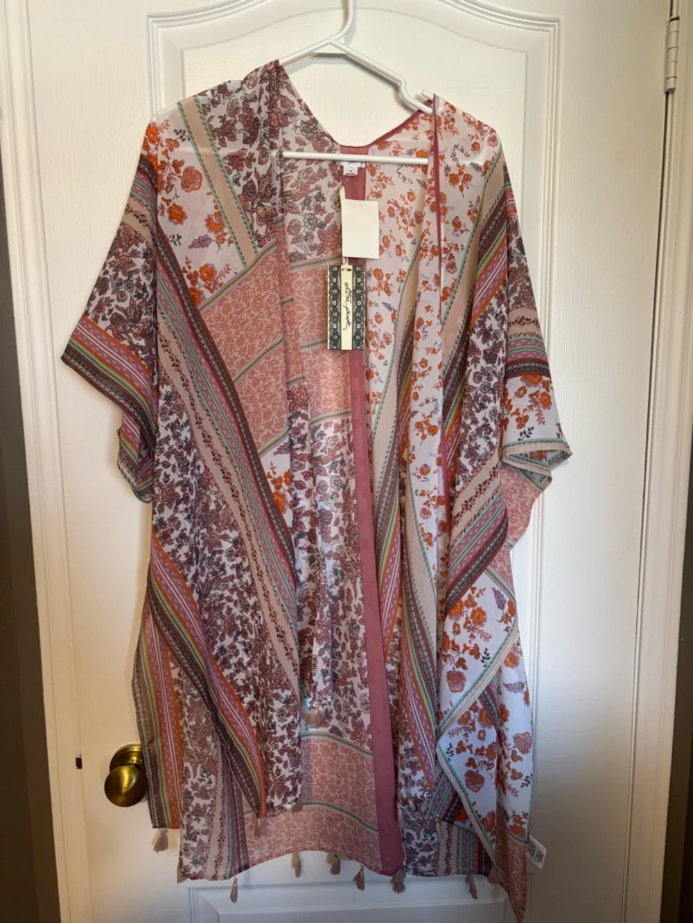 Ultra Pink Floral Patchwork Duster Kimono - Pink & Orange Accents - Picture 2 of 4